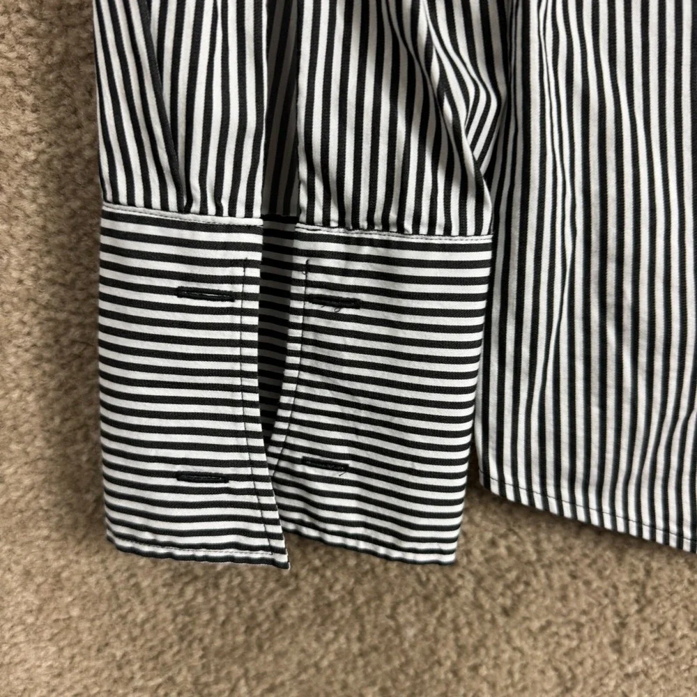 Untuckit Julianna Shirt Women's 12 Black/White‎ Stripe Stretch French Cuff Top - Picture 9 of 10